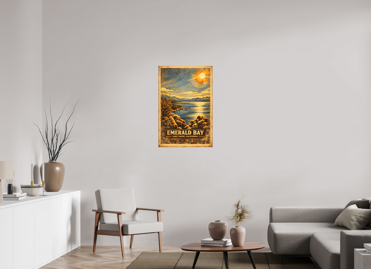 24 x 36″, Hidden Places | Matte Fine Art | Ultra Smooth | Unframed Emerald Bay, Lake Tahoe, California Vintage Poster