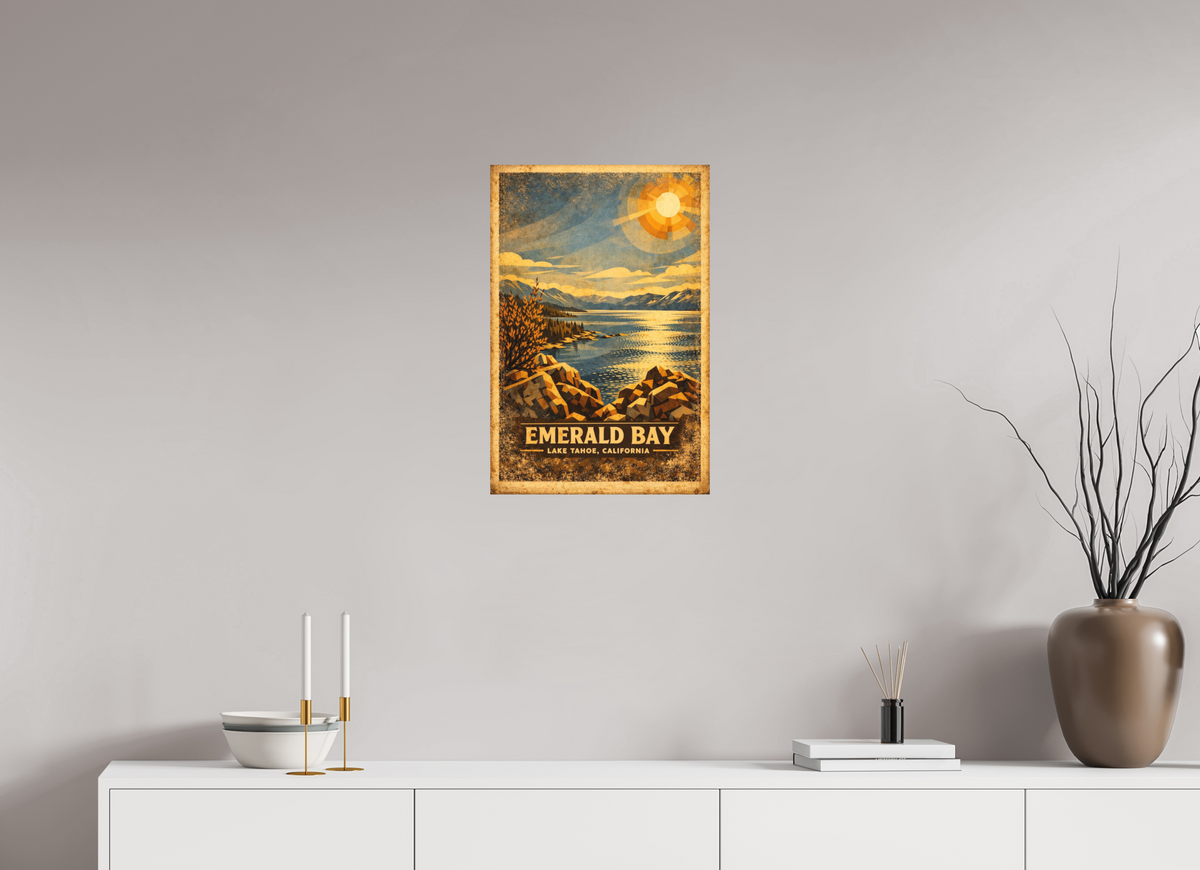 16 x 24″, Hidden Places | Matte Fine Art | Ultra Smooth | Unframed Emerald Bay, Lake Tahoe, California Vintage Poster
