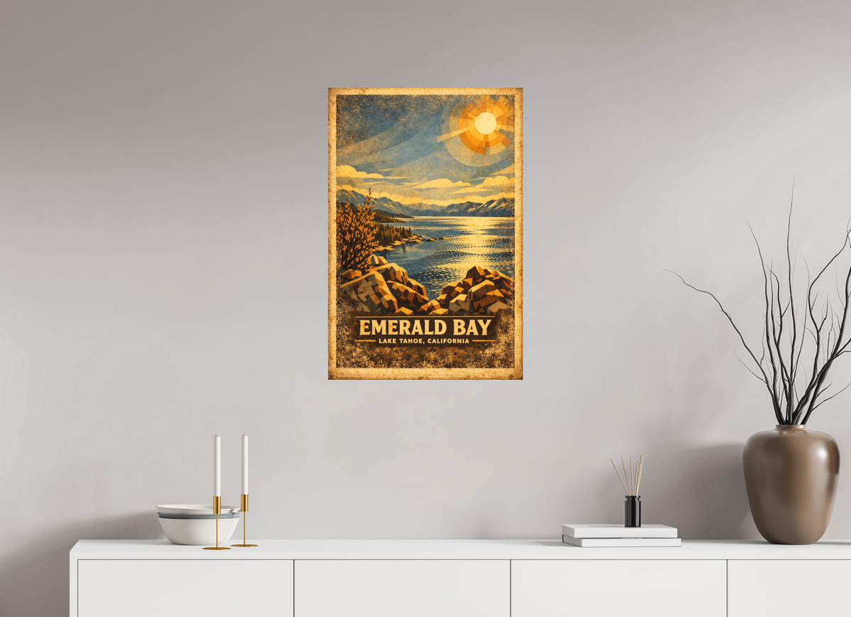 20 x 30″, Hidden Places | Matte Fine Art | Ultra Smooth | Unframed Emerald Bay, Lake Tahoe, California Vintage Poster