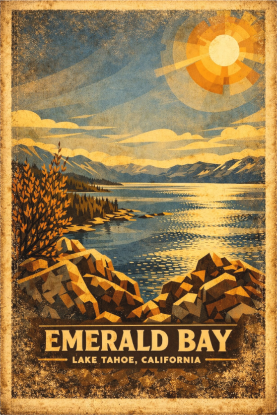 Main image Emerald Bay, Lake Tahoe, California Vintage Poster